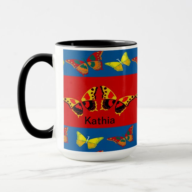 Caneca Borboleta em Azul, Amarelo & Vermelho (Esquerda)