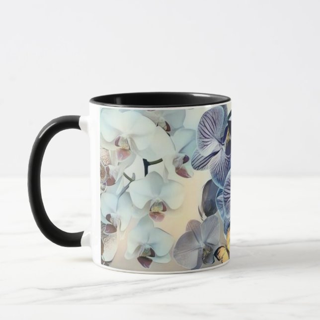 Caneca Borboleta floral de orquídea amarela púrpura (Esquerda)