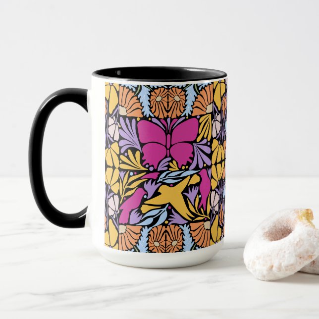 Caneca Borboleta Magenta Em Botânica (Com Donut)