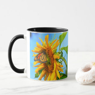 Caneca Borboleta Monarca em Kansas Sunflower
