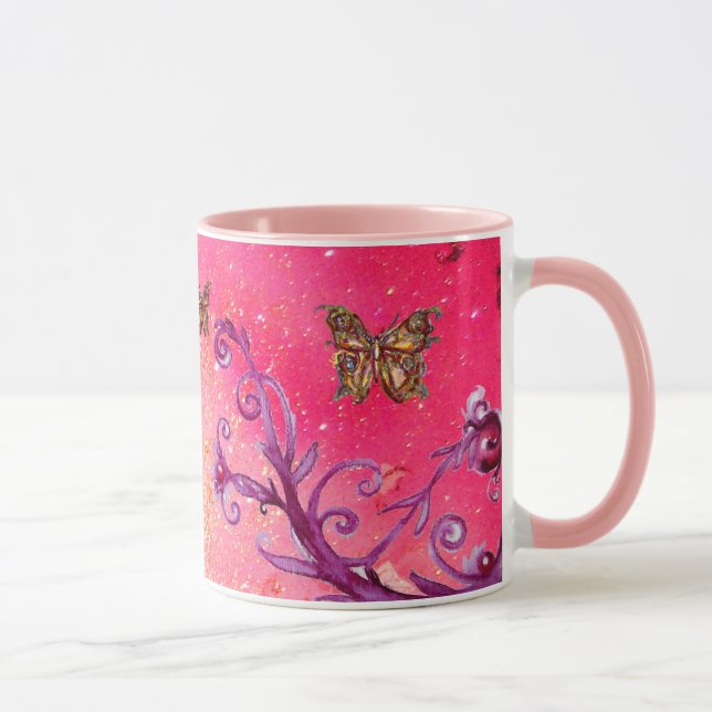 CANECA BORBOLETA PINK FAÍSCAS, FLORAL FUCHSIA ROXO (Direita)