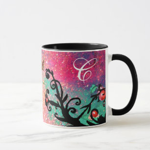 CANECA BORBOLETA PINK FAÍSCAS, MONOGRAMA FLORAL PRETO,