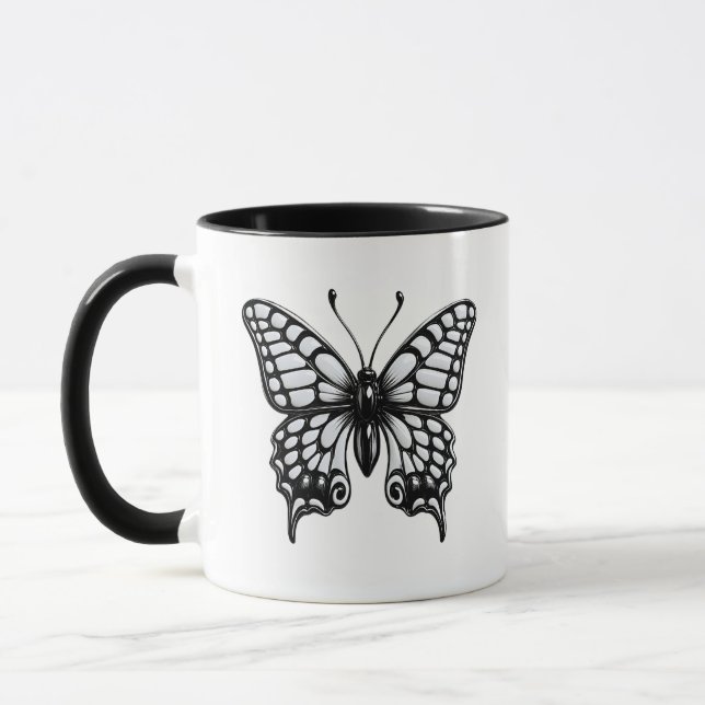 Caneca Borboleta Preta e Branca (Esquerda)