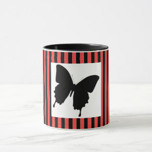 Caneca Borboleta Preta Listras Vermelhas Presente Present