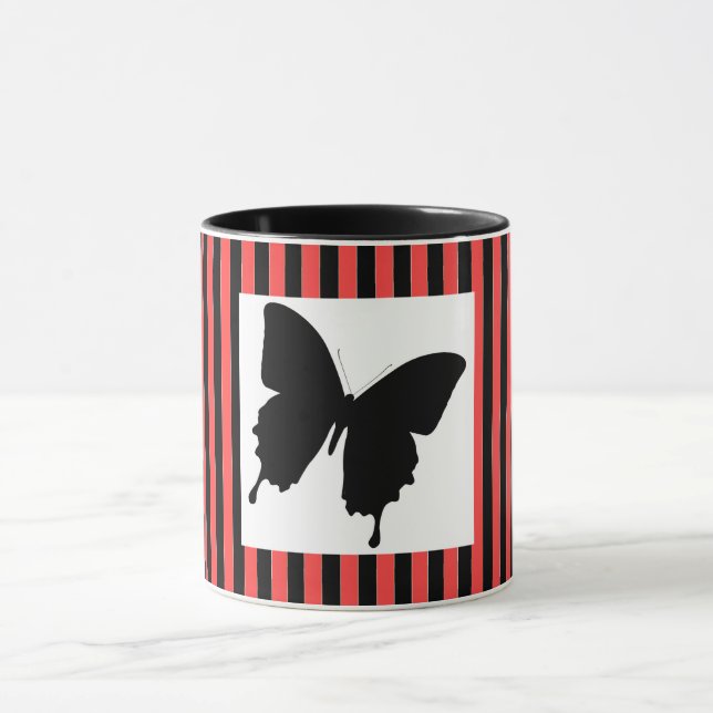 Caneca Borboleta Preta Listras Vermelhas Presente Present (Centro)
