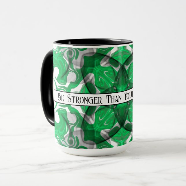 Caneca borboleta psicodélica abstrato verde mandala (Frente Esquerda)