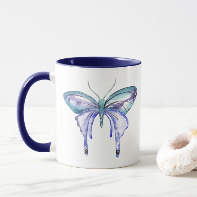 Caneca borboleta púrpura azul aqua aqua (Com Donut)