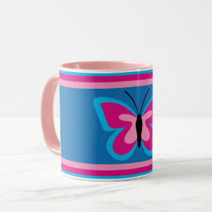 Caneca Borboleta Rosa Azul - Fundo Azul -