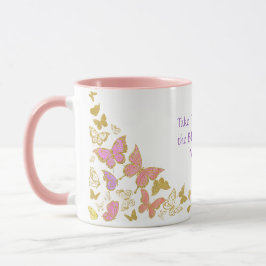Caneca Borboleta rosa Dourada leva tempo para ver beleza