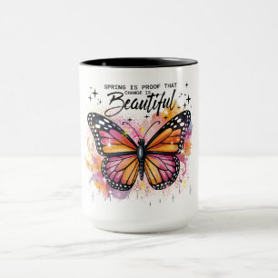 Caneca Borboleta Vibrante com Citação de Mudança na Prima
