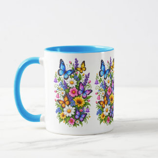 Caneca Borboletas Coloridas Flores Silvestres Cottagecore