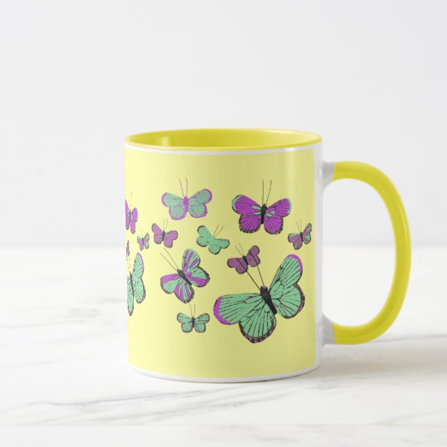 Caneca Borboletas cor-de-rosa & verdes (Direita)