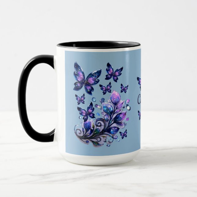 Caneca Borboletas Cósmicas Personalizadas Azuis (Esquerda)