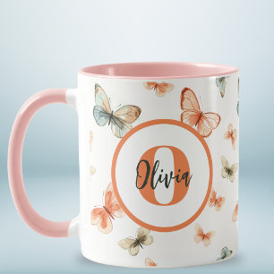 Caneca Borboletas de Aquarela Moderna Monograma