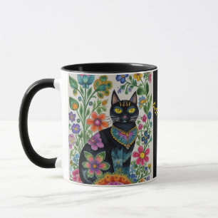 Caneca Borboletas de flores de gato preto, arte nativa ed