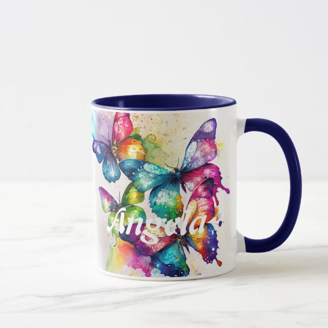 Caneca Borboletas de Flutuação de Aquarelas (Direita)