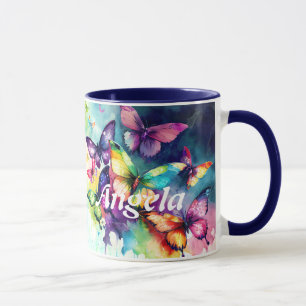 Caneca Borboletas de Flutuação de Aquarelas