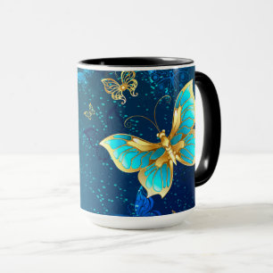 Caneca Borboletas de ouro em um fundo azul