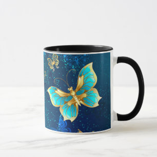 Caneca Borboletas de ouro em um fundo azul