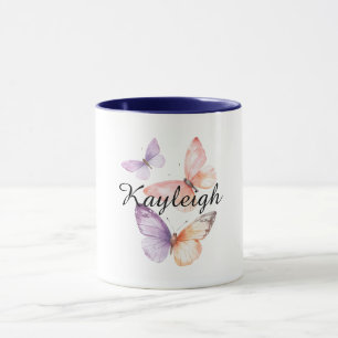 Caneca Borboletas de pêssego de Lavanda roxa
