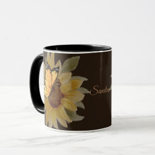 Caneca Borboletas e flores personalizadas de aquarelas