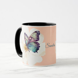 Caneca Borboletas e flores personalizadas de aquarelas