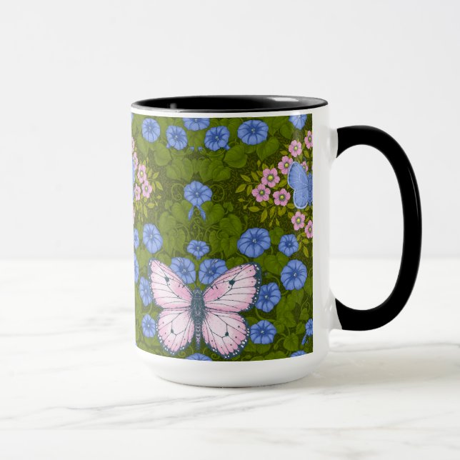Caneca Borboletas e flores simetria, azul e rosa (Direita)
