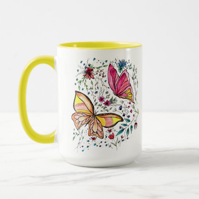 Caneca Borboletas e nome feito sob encomenda (Esquerda)