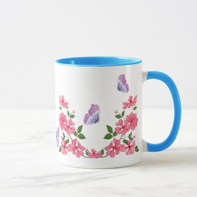 Caneca Borboletas e Rosas Rosa Selvagens (Direita)