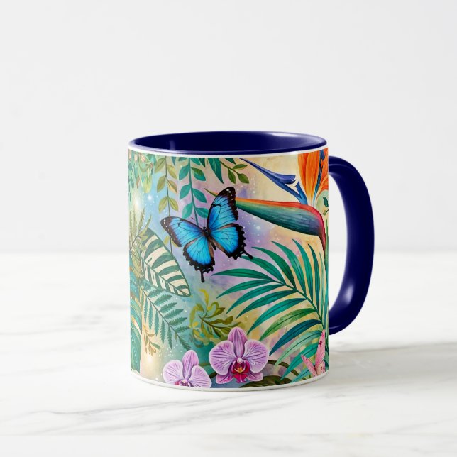 Caneca Borboletas Flores Fantasia da Selva Alegre (Frente Esquerda)