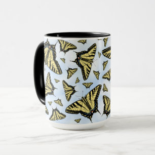 Caneca Borboletas Rabo-de-Andorinha Amarelas no padrão de
