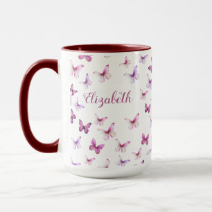 Caneca Borboletas Rosa Bonito Nome Personalizado Cabo Col