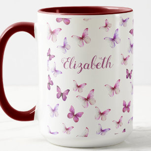 Caneca Borboletas Rosa Bonito Nome Personalizado Cabo Col