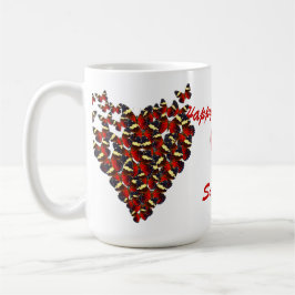 Caneca Borboletas vermelhas e Namorados cardíacos de amor