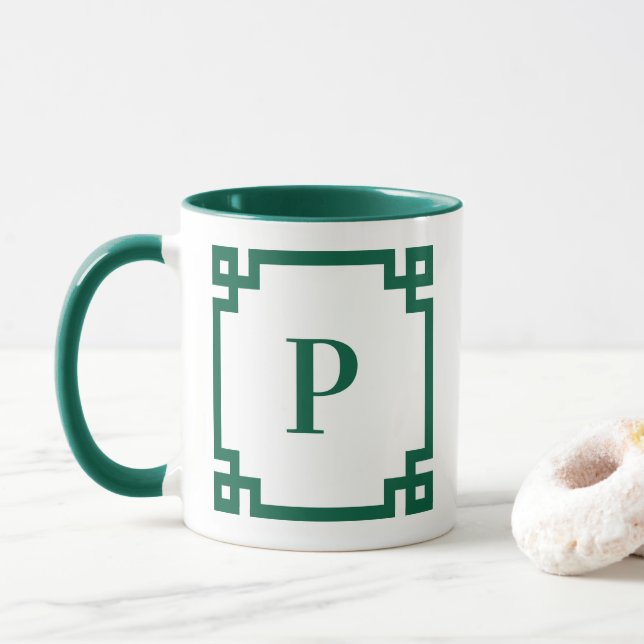 Caneca Borda de chave grega em verde caçador com monogram (Com Donut)