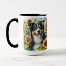 Caneca Borda Floral Cão Collie Cover Coffee Mug