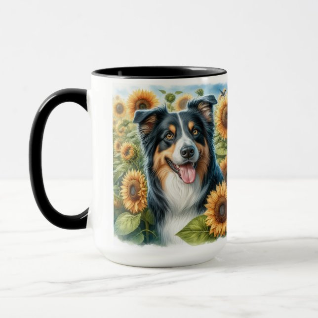 Caneca Borda Floral Cão Collie Cover Coffee Mug (Esquerda)