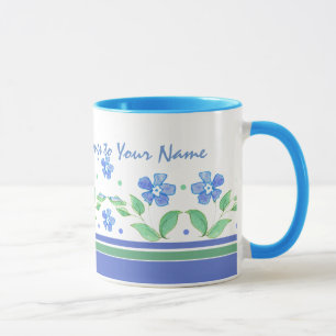 Caneca Borda Floral Verde Azul Periwinkle para Personaliz