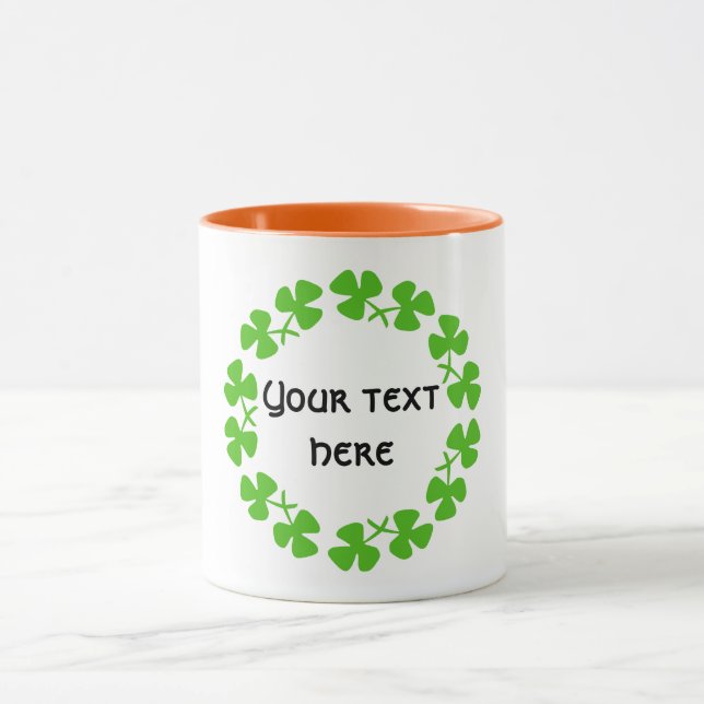 Caneca Borda Verde Shamrocks Adicionar Ornamento de Texto (Centro)