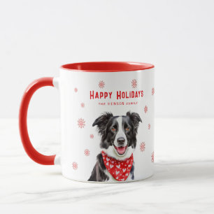 Caneca Border Collie Bandana Vermelha de Natal
