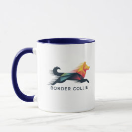 Caneca Border collie poligonal en amarillo y azul