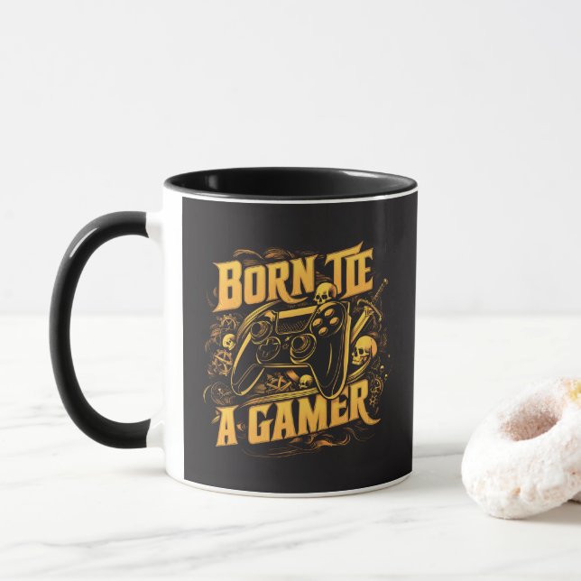 Caneca Born To Be A Gamer Skull Controller Art (Com Donut)