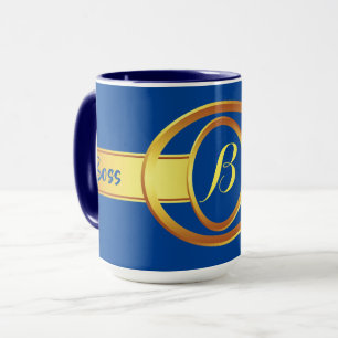 Caneca Boss Lady Blue e Yellow Monographic Ringer 15oz