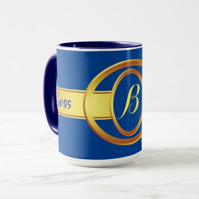 Caneca Boss Lady Blue e Yellow Monographic Ringer 15oz (Frente Esquerda)