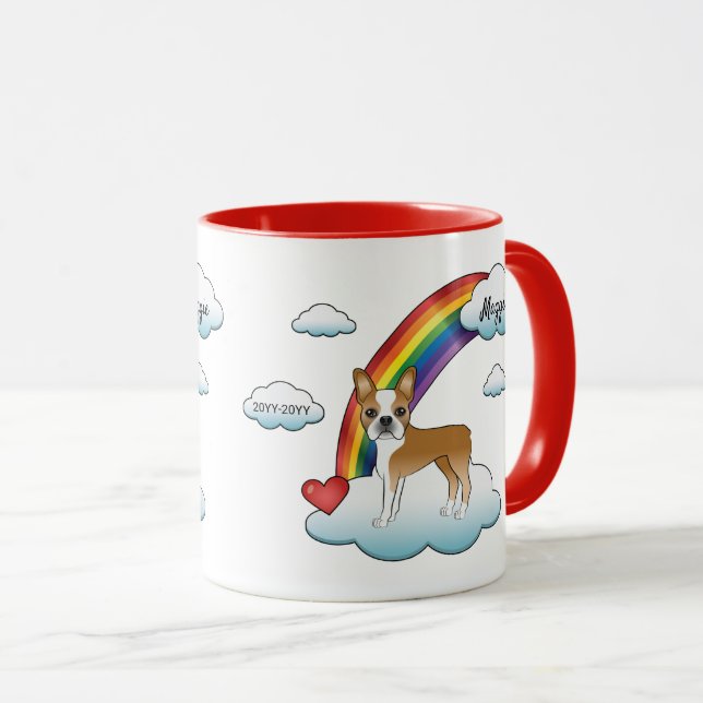 Caneca Boston Terrier Bege e Branco Memorial Arco-íris (Frente Esquerda)