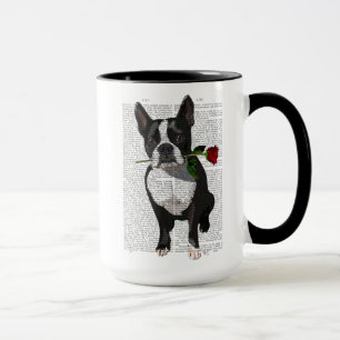Caneca Boston Terrier com Rosa em Boca