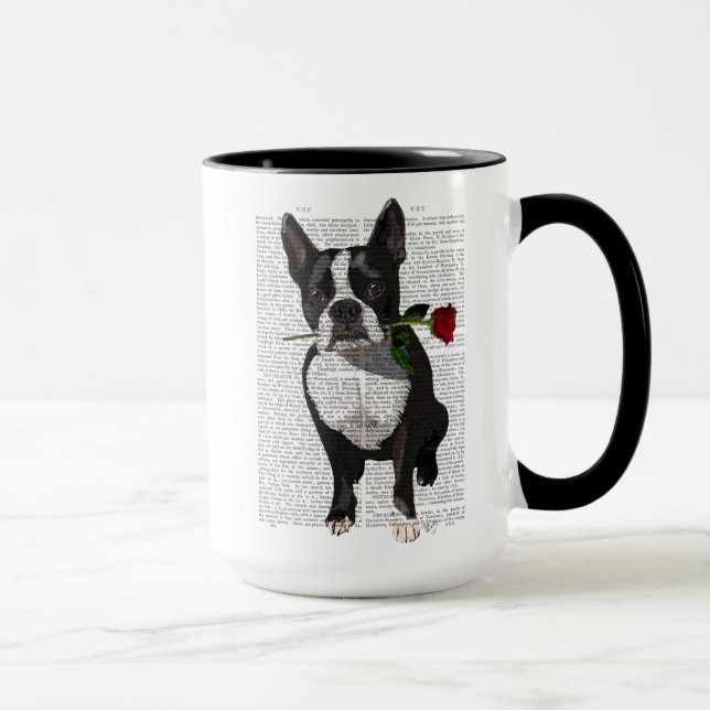 Caneca Boston Terrier com Rosa em Boca (Direita)
