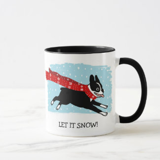 Caneca Boston Terrier Dog Vestindo Scarf Vermelho | Deixe