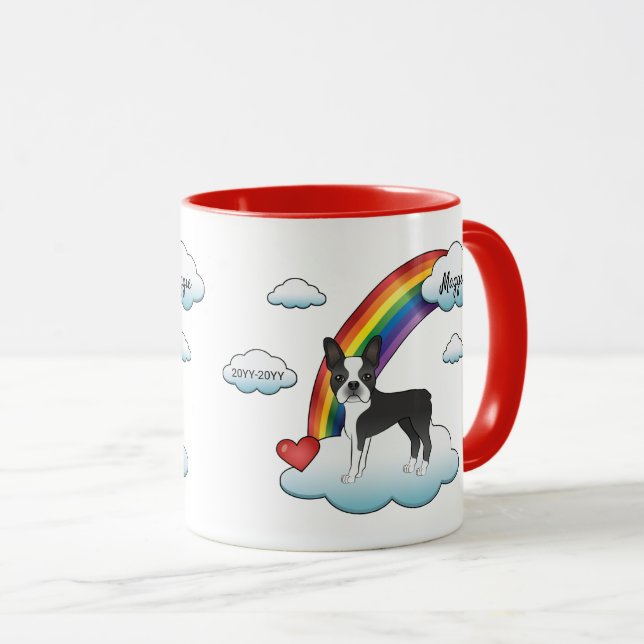 Caneca Boston Terrier Preto e Branco Memorial Arco-íris (Frente Esquerda)