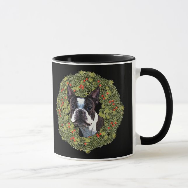 Caneca Boston Terrier Wreath (Direita)